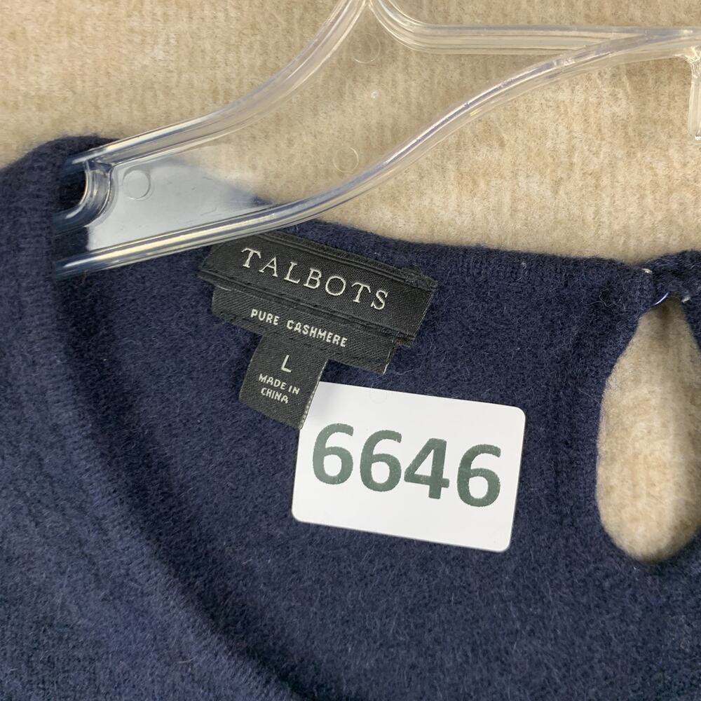 Talbots 100% Pure Cashmere Women’s Sweater Large Navy 3/4 Length Cozy Preppy - Picture 4 of 9